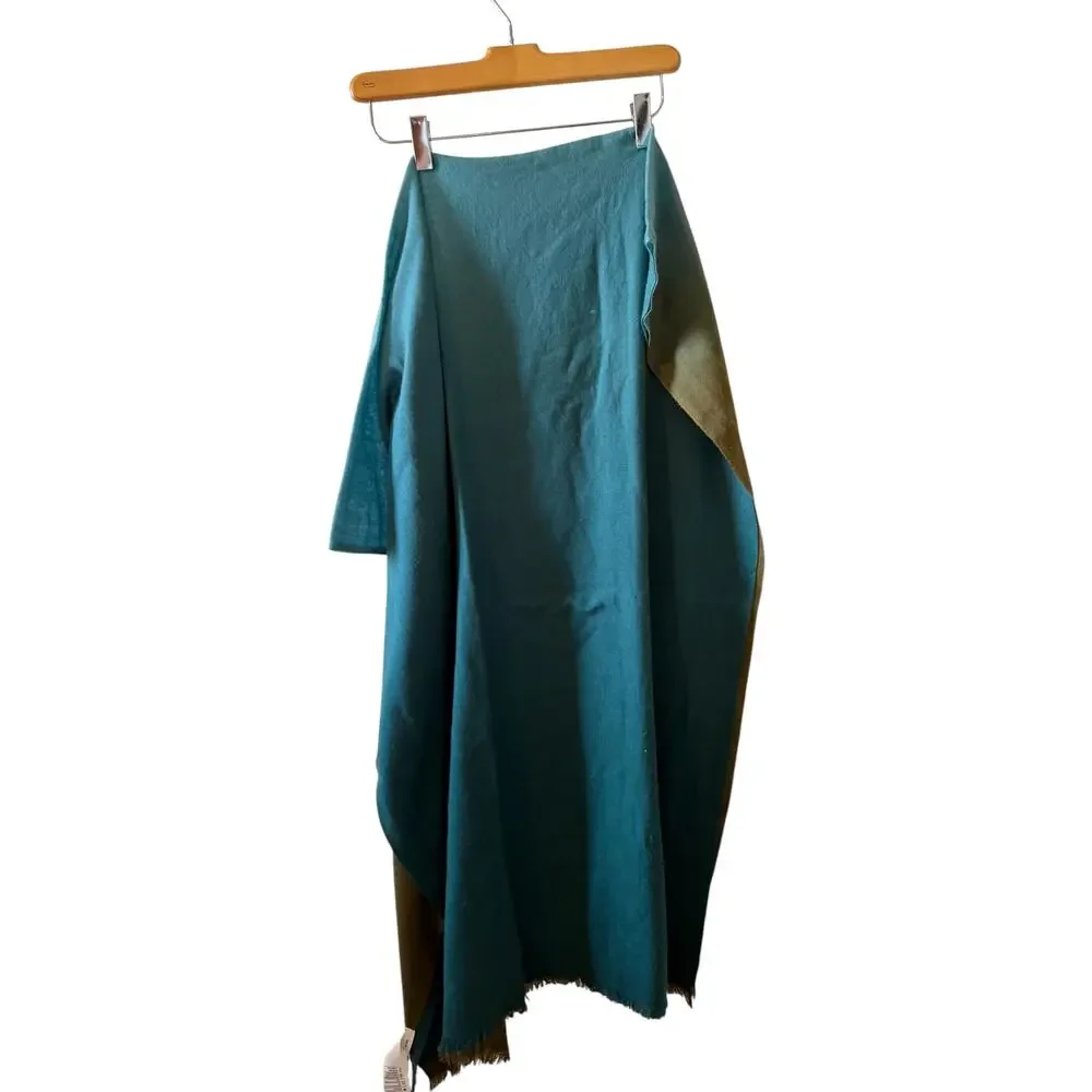 Vince Wool & Cashmere Blend Large Ombre Wrap Scarf Teal Blue Olive Green